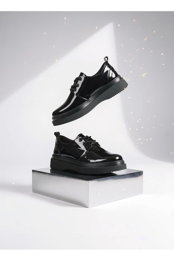 BESKAR Kb X3 Kuback Black Patent Leather Black Sole Lace-Up Casual Men's Shoes