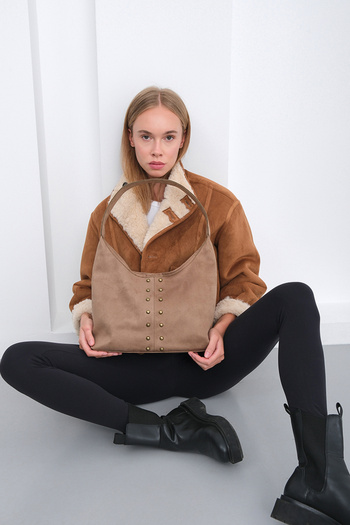 Shule Bags Moka Troklu Suede Shoulder Bag Mink