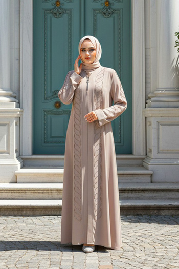 Neva Style Beige Hijab Ferace - Bead Embroidered 29122Bej