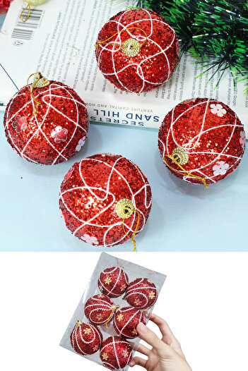 CANVELA 6 Pieces Premium Christmas Pine Tree Ornaments 6 cm Patterned Christmas Ball