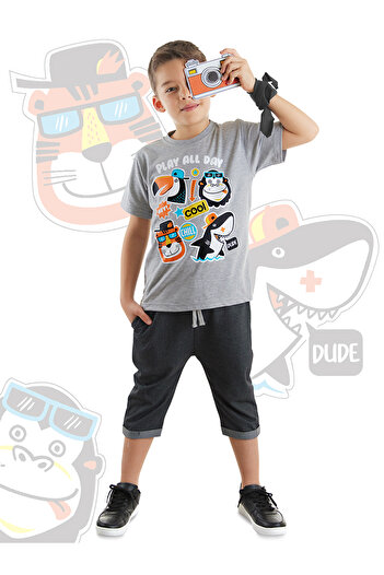 MSHB&G Black Cool Animals Boy's T-shirt and Capri Shorts Set