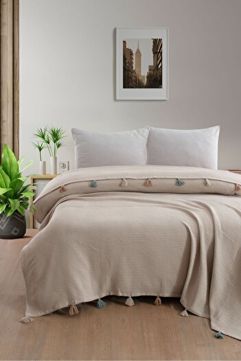 home otanticca Double Pique Bedspread with Tassels Beige
