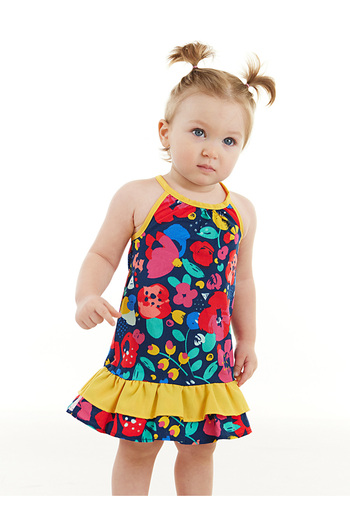 Denokids Floral Patterned Poplin Cotton Summer Strap Dress for Baby Girl