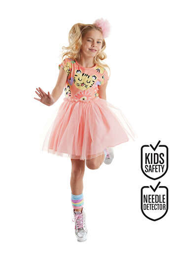 Denokids Pink Leo Flower Tulle Girl's Evening Dress