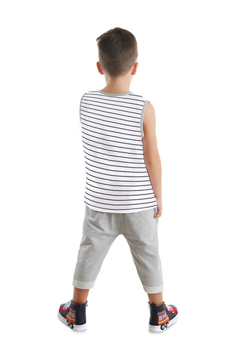 Denokids Construction Tool Boys Summer Striped T-Shirt Capri Shorts Set