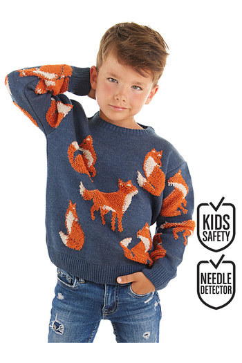 MSHB&G Navy Blue Fox Boy hosszú ujjú kötöttáru pulóver
