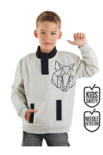 MSHB&G Boy's Gray Kangaroo Pocket Wolf Sweatshirt