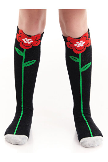 MSHB&G Poppy Floral Girl's Knee Socks Black