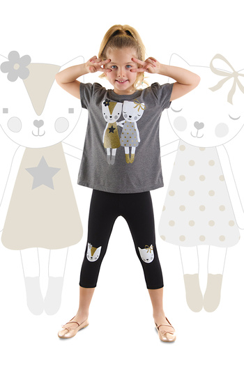 Denokids Girl's Summer T-Shirt and Leggings Set with Cat