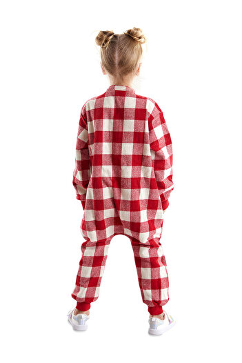 Denokids Fox Plaid Girls' Buttoned Woven Jumpsuit