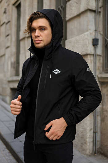 comstar Men's Lined Black Windbreaker & Raincoat with Plenty of Pockets