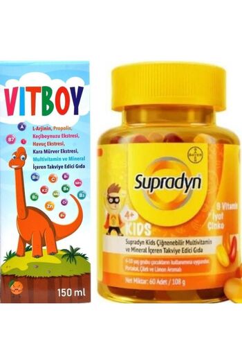Supradyn Kids 60 Pieces - Vitboy Multivitamin and Mineral Containing Food Supplement 150 ml