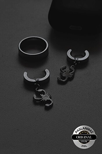 Lynare Compression Hole-Free Scorpion Figured Dangle Men's Women's Unisex Steel Black Earrings 1 Piece