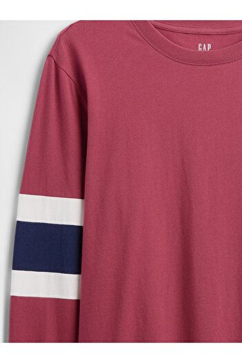 GAP Erkek Kırmızı Everyday Soft Varsity Bisiklet Yaka T-Shirt