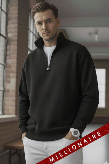 Millionaire Men's Black Turtleneck 3 Thread Fleece Inside Ribbed Oversize Sweatshirt