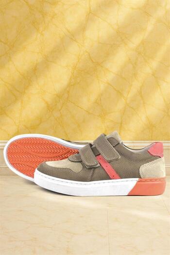 Rakerplus Genuine Leather Sand Color Velcro Boys' Sneakers