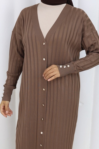 benguen Patterned Long Mercerized Cardigan N3257 Mink