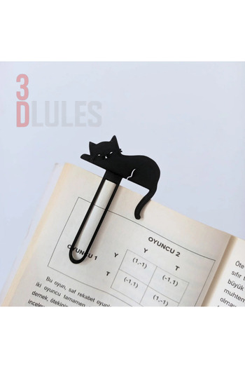 Lules Uyuyan Kedi Siyah 3D Baskı Kitap Ayracı