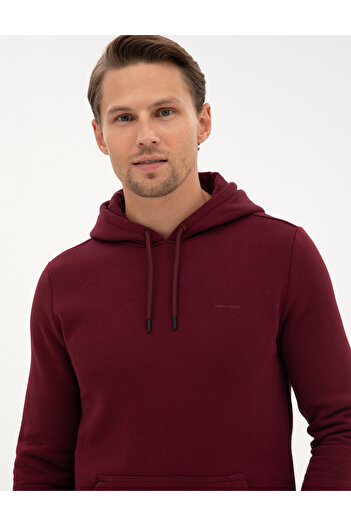 Pierre Cardin Bordo 2 İplik Regular Fit İçi Polarlı Kapüşonlu Basic Sweatshirt 50314055-VR014