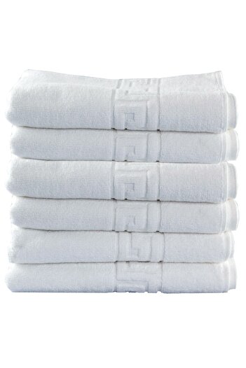 Kotonia Home Σετ 6 πετσέτες ξενοδοχείου - Greek Border Jacquard, 30x50 cm, 100% βαμβάκι, λευκές