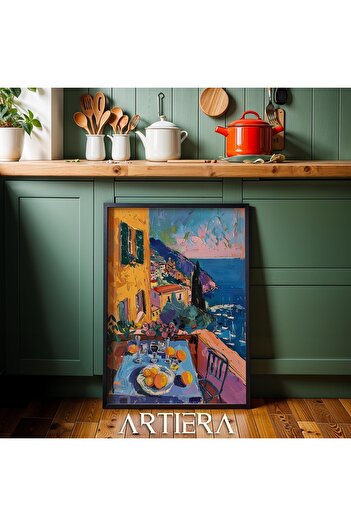 HİGUERA Positano Modern Akdeniz İtalyan Tarzı Ahşap Çerçeveli Mutfak Tablosu, Mutfak Kafe Bar Dekorasyonu