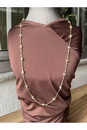 TUĞÇE TURAP 14K Yıldız Figürlü Taş Detaylı Çelik Kolye (70 cm)