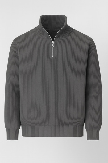 Valiberta Nolan Oversize Thessaloniki Knit Half-Zip Men's Knitwear Sweater - Smoked