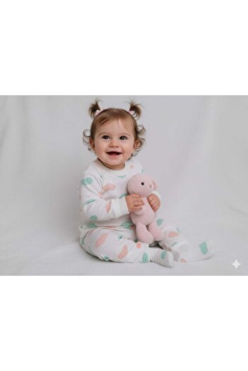 Store Orange Heart Printed Report Girl's Pajamas Set Newborn Nightgown