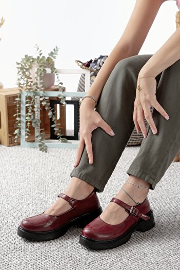 v.s.h velvet Women's Mary Jane Patent Leather Helmet Ankle Buckle Casual Casual Loafer Shoes