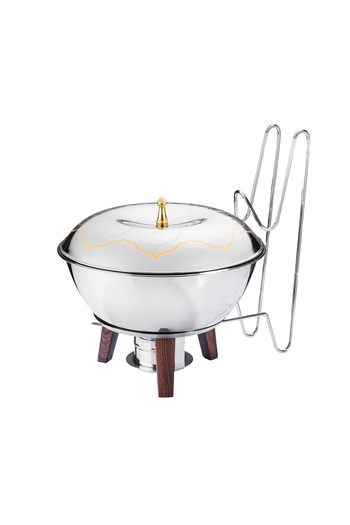 Dania 7L Stainless Steel Buffet Warmer with Burner Holder and Wooden Legs - Luxury Design and Functionality