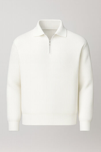 Valiberta Gibson Oversize Half Zip Shirt Polo Neck Thessaloniki Knitted Men's Knitwear Sweater - Ecru