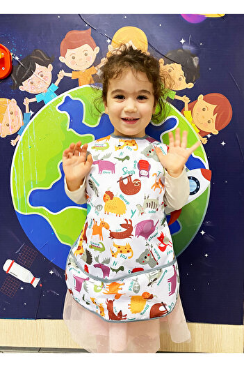 yorni 3-6 Years Old, Children's Activity Apron with Sleeves, Liquid Proof, Washable Places