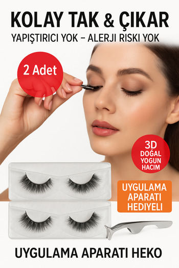 seymenbıçakçılık 2’li Manyetik Takma Kirpik Seti – 3D Doğal Yoğun Hacim – Uygulama Aparatı Hediyeli