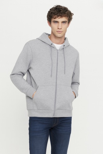 ASSAF Unisex Grey Hooded Jacket - Unisex Hooded School Jacket - Two-Thread Fleece Jacket