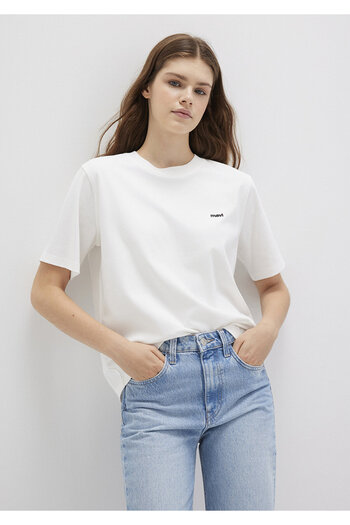Mavi Mini Logo Printed Interlock Ecru Basic T-Shirt Regular Fit / Normal Cut 1612122-70057