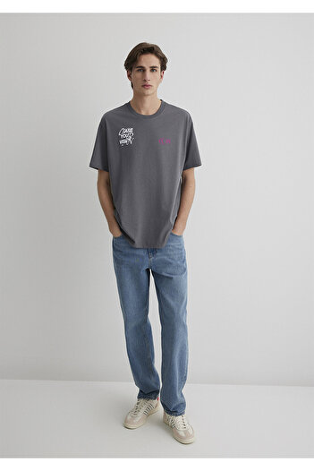 Mavi Chase Your Vision Printed Anthracite T-Shirt Loose Fit / Loose Relaxed Cut 0612721-70096