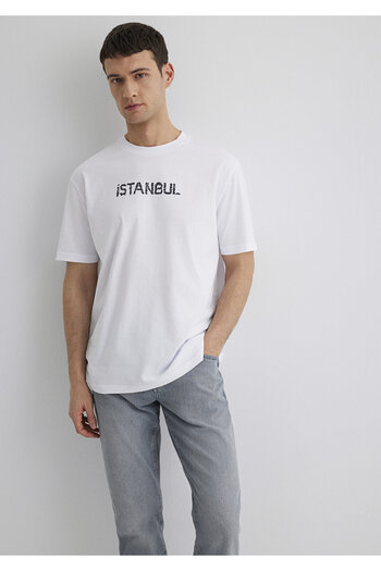 Mavi Istanbul Printed White T-Shirt Loose Fit / Loose Relaxed Cut 0612993-620
