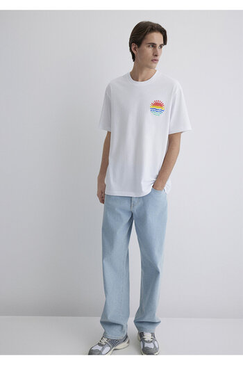 Mavi Λευκό μπλουζάκι με στάμπα στην πλάτη Loose Fit / Loose Relaxed Fit 0612610-620