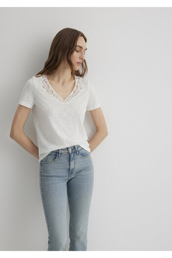 Mavi Lace Detailed White T-Shirt Slim Fit 1612752 -70057