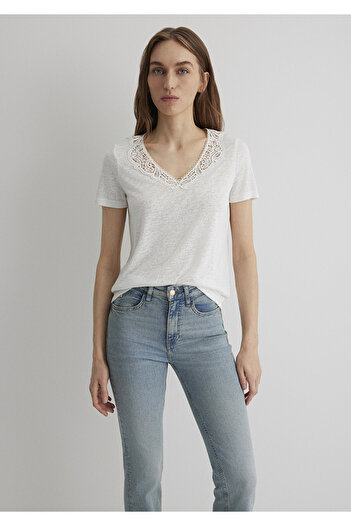 Mavi Lace Detailed White T-Shirt Slim Fit 1612752 -70057