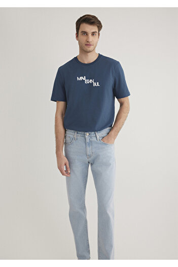 Mavi Marineblaues T-Shirt mit Istanbul-Aufdruck, reguläre Passform 0612274 -80705