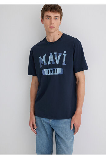 Mavi 1991 bedrucktes marineblaues T-Shirt mit lockerer Passform / lockere, entspannte Passform 0612573 -70490