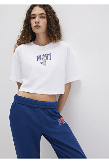 Mavi Λευκό T-Shirt με λογότυπο Cat Crop / Κοντό κόψιμο 1613284 -620