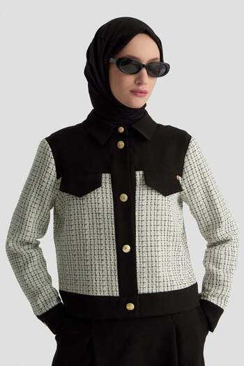 Armine TREND New Season Plaid Patterned Buttoned Jacket with Pockets and Zippered Skirt Top and Bottom Set