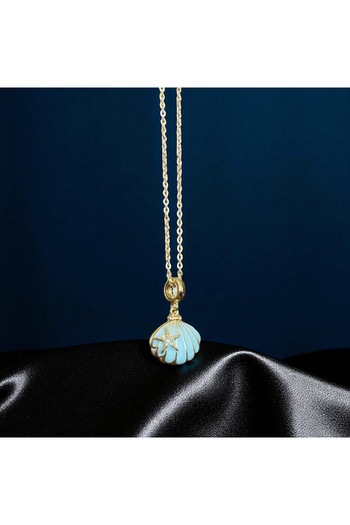 Store Romantik Açılabilir mint taş detaylı Deniz Kabuğu Kolye– Paslanmaz Çelik,Kişiye Özel Hediye,minimal