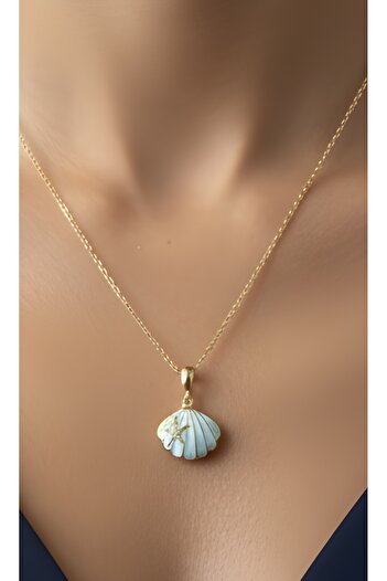 Store Romantik Açılabilir mint taş detaylı Deniz Kabuğu Kolye– Paslanmaz Çelik,Kişiye Özel Hediye,minimal