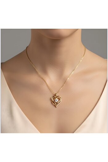 Store Zircon Stone Double Heart Steel Stainless Tarnish Free Necklace