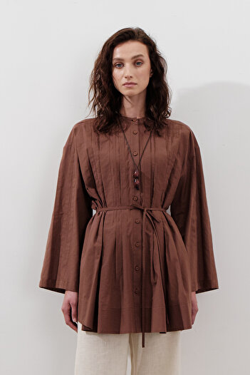Manuka Ribbed Wide Sleeve Tunic Hot Brown