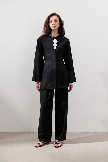 Manuka Linen Pleated Wide Pants Black