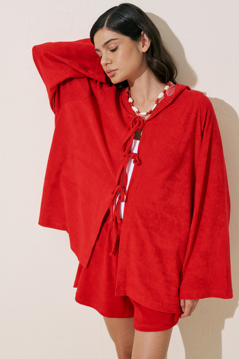 Manuka Towel Fabric Kimono Red